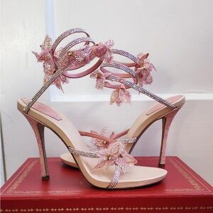 Pink flower Rene caovilla heels.